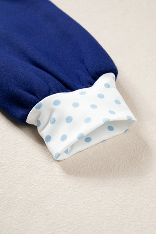 Dirty blue Polka Dot Trim High Neck GRACE Letter Graphic Baggy Sweatshirt