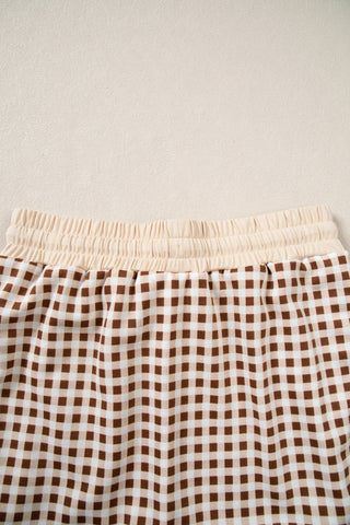 Red Gingham Oversized Ribbed Trim Crew Neck Long Sleeve Top and Skort Set