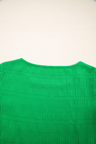 Dark Green Textured Ruffled Sleeve Round Neck Top