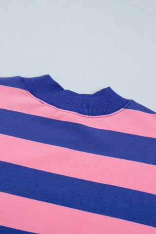 Rose Stripe Colorblock Mock Neck Relaxed Sweatshirt