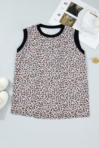 Khaki Contrast Trim Plus Size Leopard Vest, Dear-Lover Dropshipping - A Blissfully Beautiful Boutique