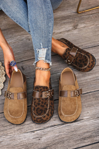 Khaki Faux Suede PU Leather Patchwork Retro Buckle Slip On Shoes, Dear-Lover Dropshipping - A Blissfully Beautiful Boutique