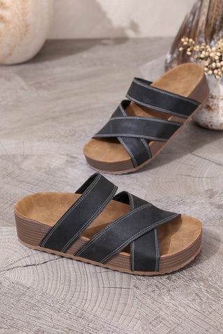 Color black Contrast Stitch Crossed Band Retro Platform Slippers, Dear-Lover Dropshipping - A Blissfully Beautiful Boutique