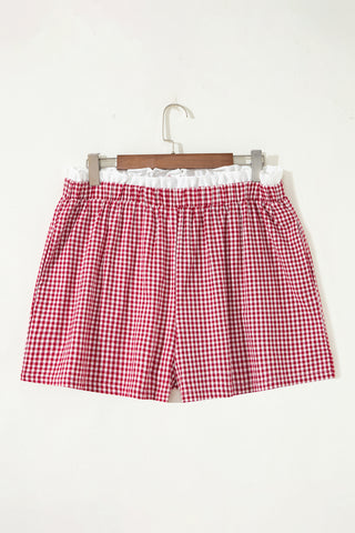 Red Contrast Trim Plaid Print Plus Size Shorts, Dear-Lover Dropshipping - A Blissfully Beautiful Boutique