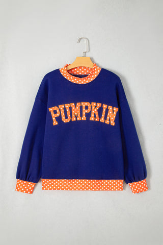 Dirty blue Polka Dot Letter Print Contrast Trim Mock Neck Sweatshirt