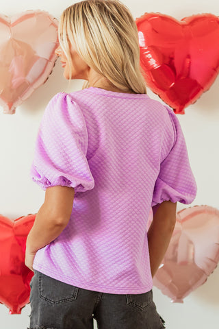 Phalaenopsis Solid Textured O Neck Puff Sleeve Blouse, A Blissfully Beautiful Boutique - A Blissfully Beautiful Boutique