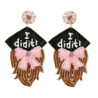 I did It Letter Beaded Graduate Cap Earrings, ShopCottonBelles - A Blissfully Beautiful Boutique
