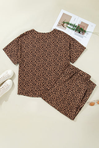 Brown Plus Size Leopard Loose Top Pleated Pants Set, Dear-Lover Dropshipping - A Blissfully Beautiful Boutique