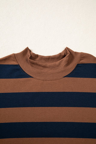 Rose Stripe Colorblock Mock Neck Relaxed Sweatshirt