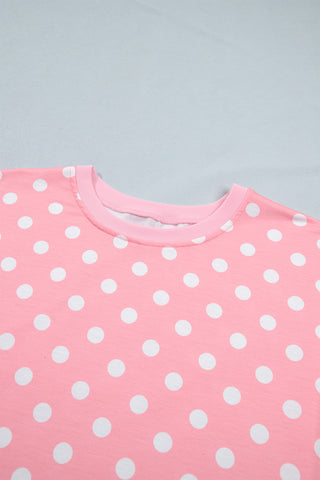 Pink Polka Dot Oversized Top Drawstring Short Set
