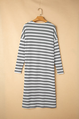 Black Stripe Print Open Front Duster Cardigan