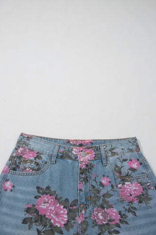Sky Blue Garden Floral Print Bootcut Jeans, Dear-Lover Dropshipping - A Blissfully Beautiful Boutique