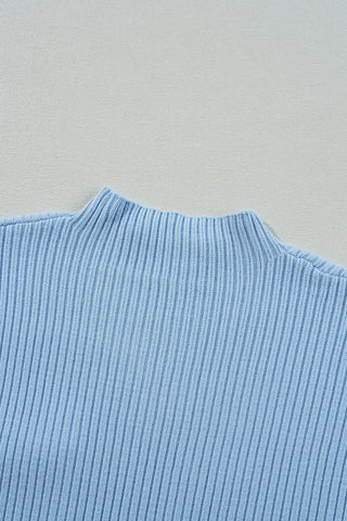 Beau Blue Patch Pocket Ribbed Knit Short Sleeve Sweater