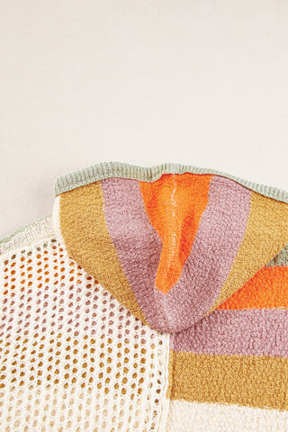 Beige Oversized Colorblock V Neck Hooded Sweater, A Blissfully Beautiful Boutique - A Blissfully Beautiful Boutique