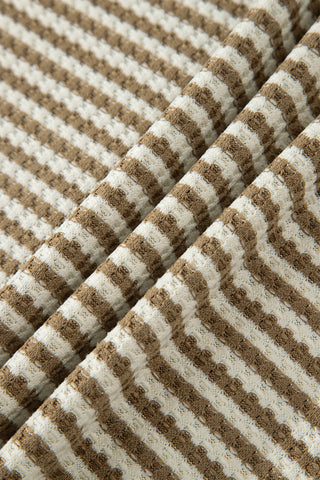 Brown Stripe Breathable Textured Knit Short 2pcs Set, Dear-Lover Dropshipping - A Blissfully Beautiful Boutique