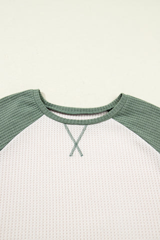 Mist Green Plus Size Waffled Color Block Long Sleeve Top, Dear-Lover Dropshipping - A Blissfully Beautiful Boutique