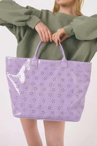 Orchid Eyelet Flower Pattern PVC Glossy Waterproof Tote Bag, Dear-Lover Dropshipping - A Blissfully Beautiful Boutique