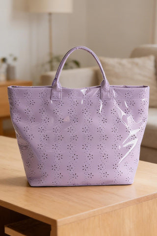 Orchid Eyelet Flower Pattern PVC Glossy Waterproof Tote Bag, Dear-Lover Dropshipping - A Blissfully Beautiful Boutique