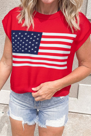 Fiery Red Stars and Stripes Dolman Short Sleeve Sweater, Dear-Lover Dropshipping - A Blissfully Beautiful Boutique