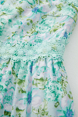 Green Floral Lace Tied Strap Empire Waist Maxi Dress