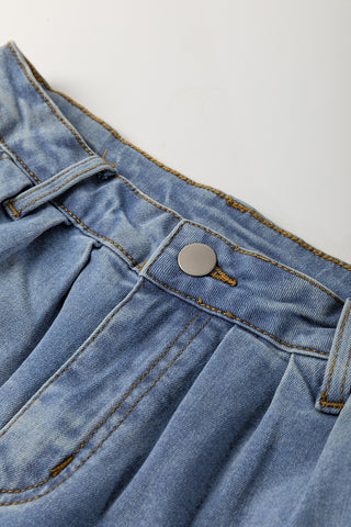 Ashleigh Blue Washed Pleated Detail Wide Leg Jeans