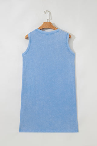 Beau Blue Mineral Wash Tank Mini Dress with Pockets