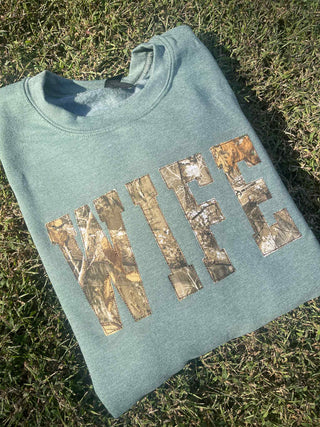 Custom Camo Applique Embroidered Sweatshirt, Merch Girls - A Blissfully Beautiful Boutique