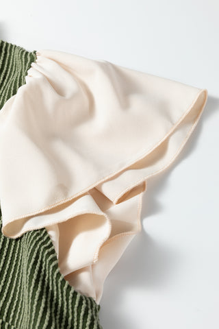 Vineyard Green Plus Size Contrast Frilled Neckline Ruffled Short Sleeve Ribbed Textured Blouse, Dear-Lover Dropshipping - A Blissfully Beautiful Boutique
