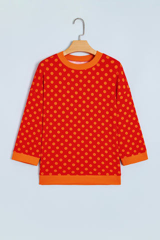 Green Polka Dot Print Contrast Trim Round Neck Bracelet Sleeve Top