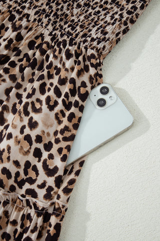 Brown Ruffled Straps Smocked Tiered Leopard Maxi Dress, Dear-Lover Dropshipping - A Blissfully Beautiful Boutique