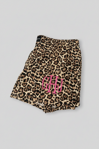 Monogram Embroidered Leopard Shorts, Merch Girls - A Blissfully Beautiful Boutique