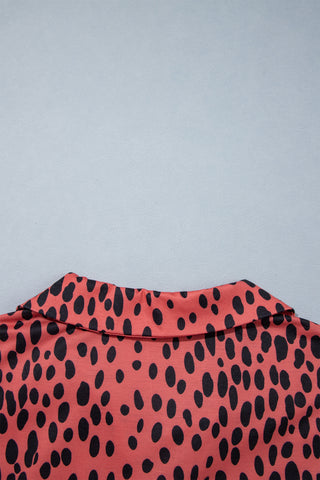 Red Leopard Print Long Sleeve V Neck Plus Size Midi Dress