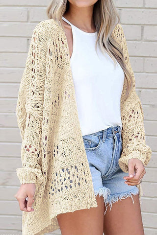 Apricot Casual Hollowed Knit Dolman Sleeve Cardigan