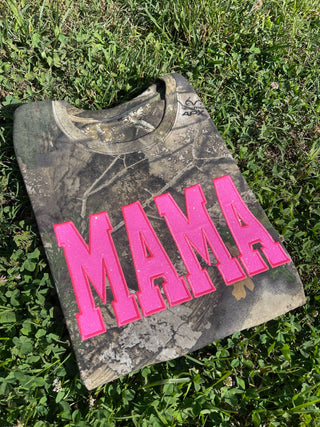 Realtree Camo Custom Mama or Mascot Glitter Applique Embroidered Shirt, Merch Girls - A Blissfully Beautiful Boutique