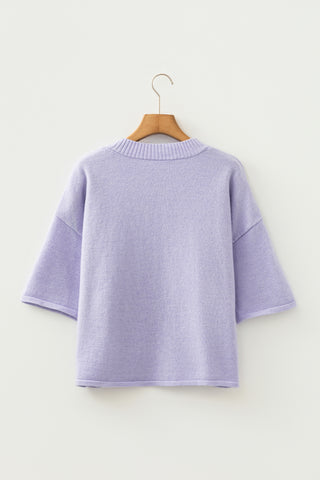 Lavendula 3/4 Sleeve Boxy Knit Button Down Sweater Cardigan