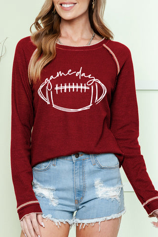 Red Game Day Rugby Football Graphic Thermal Knit Top