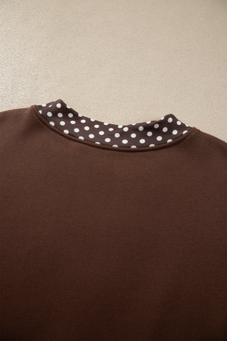 Burgundy Colorblock Polka Dot Contrast Trim Oversized Sweatshirt