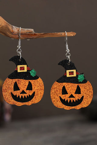 Gold Flame Halloween Pumpkin Dangle Earrings