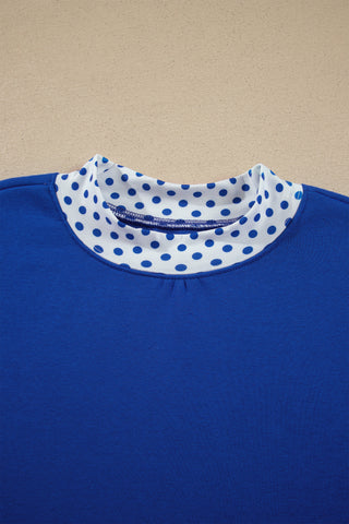 Navy Blue Polka Dot Trim Baggy Pullover 2pcs Short Set