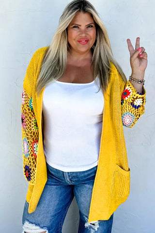 Ginger Plus Size Floral Crochet Sleeve Open Front Cardigan