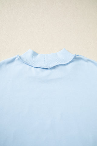 Mist Blue Jesus Saves Slogan Print Stand Neck Baggy Sweatshirt