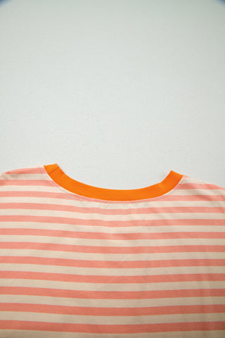 Pink Stripe Drop Shoulder T Shirt and Shorts Plus Size Summer Set, Dear-Lover Dropshipping - A Blissfully Beautiful Boutique