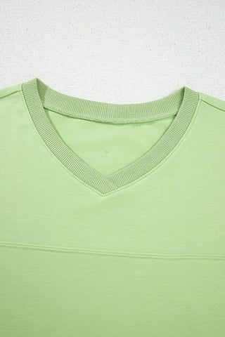 Meadow Mist Green Solid Loose V Neck Half Sleeve Tee and Shorts