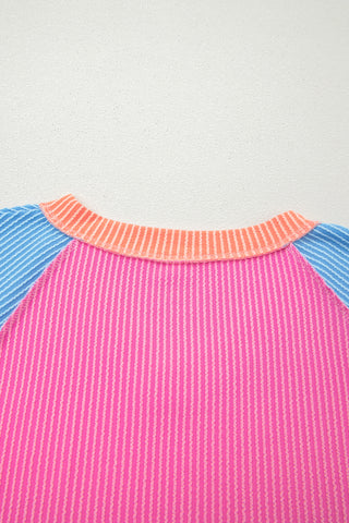 Rose Red Color Block Twisted Ribbed Tee, Dear-Lover Dropshipping - A Blissfully Beautiful Boutique