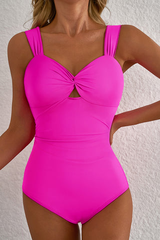 Bright Pink Cut out Twist Bowknot Backless One Piece Swimsuit