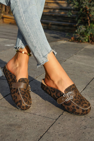 Coffee Faux Suede Cute Buckle PU Leather Strap Mule Slippers, Dear-Lover Dropshipping - A Blissfully Beautiful Boutique