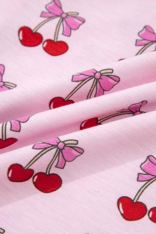 Pink Cherry/Bow Print Short Pajama Set, Dear-Lover Dropshipping - A Blissfully Beautiful Boutique