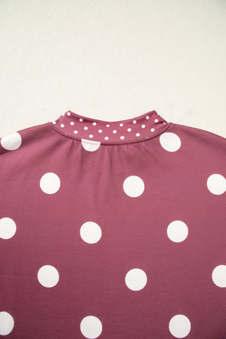Pink Polka Dot Print Contrast Detail Oversized Tunic Sweatshirt