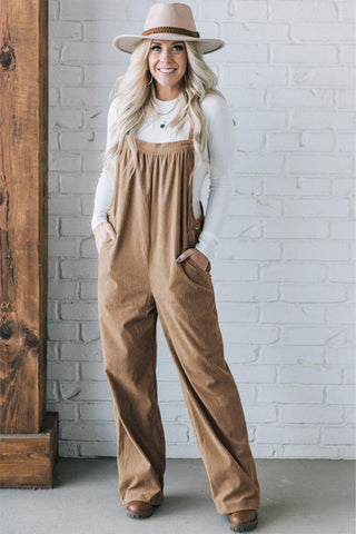 Gray Morn Solid Pocketed Loose Fit Corduroy Overall