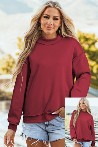 Bright Green Oversize Drop Shoulder Reversible Mock Neck Sweatshirt